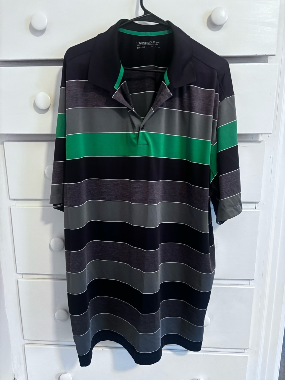 Nike Golf Men's Black, Gray & Green Striped Polo